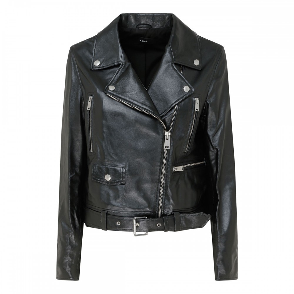 Yeva black leather biker jacket