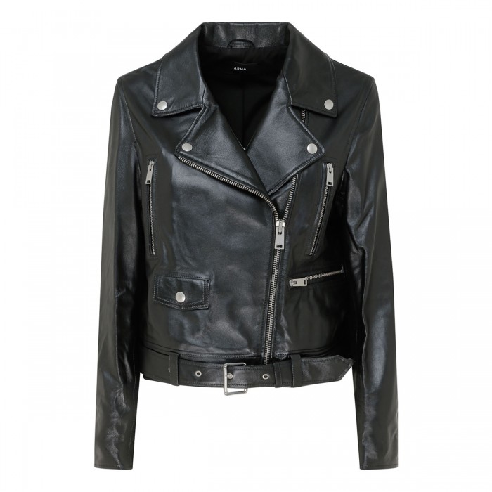 Yeva black leather biker jacket