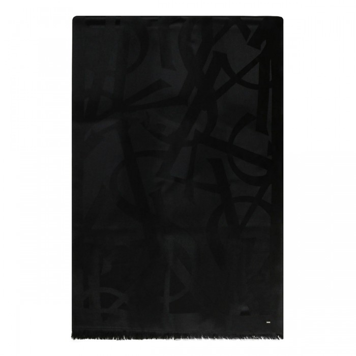 Black wool jacquard scarf