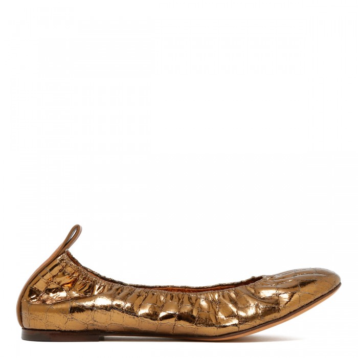 Metallic gold croc-embossed leather ballerinas