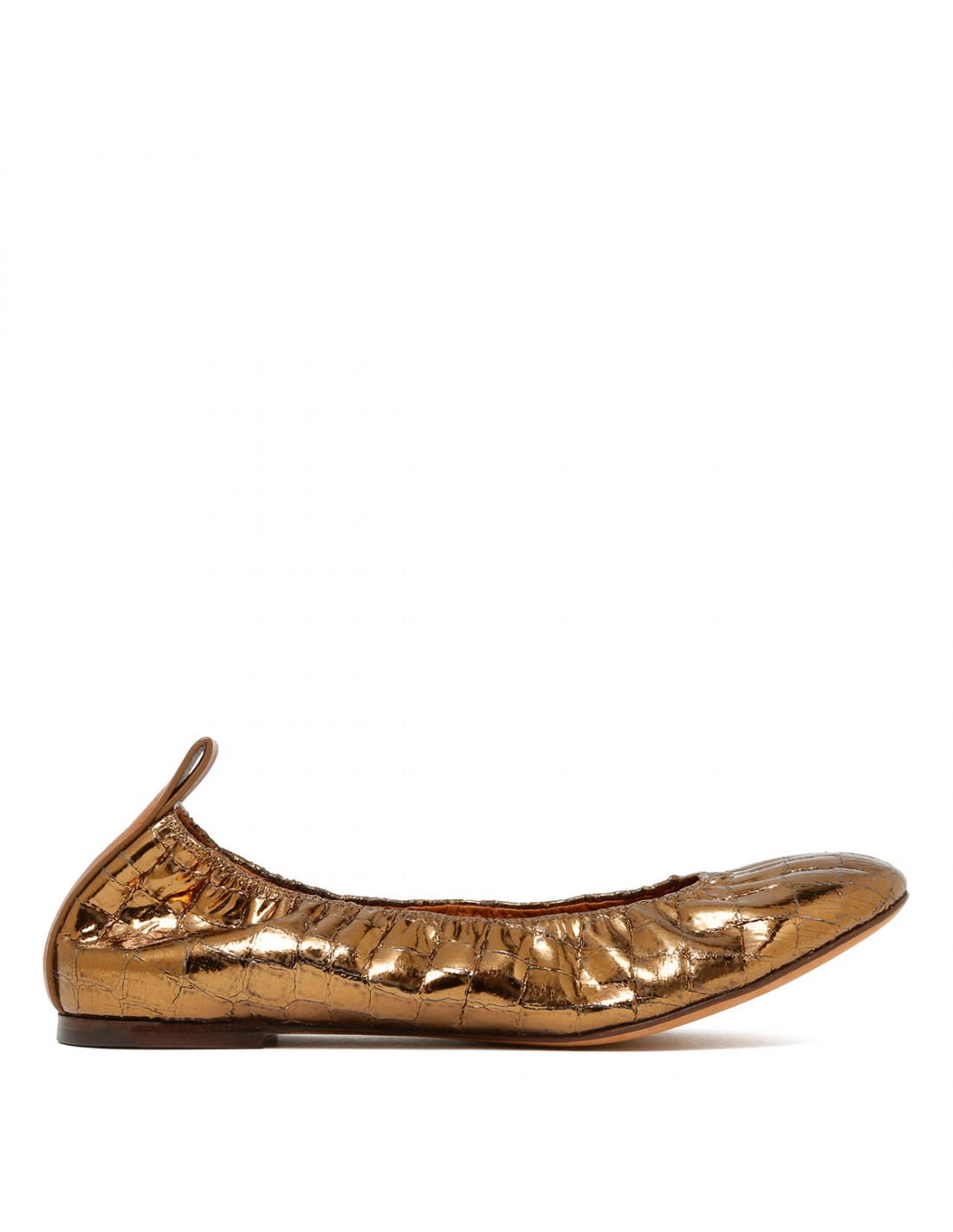 Metallic gold croc-embossed leather...