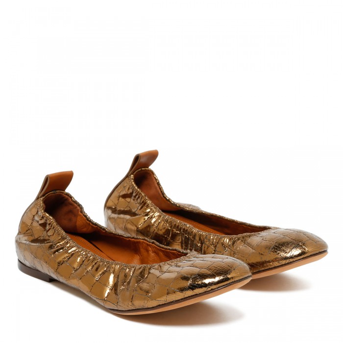 Metallic gold croc-embossed leather ballerinas