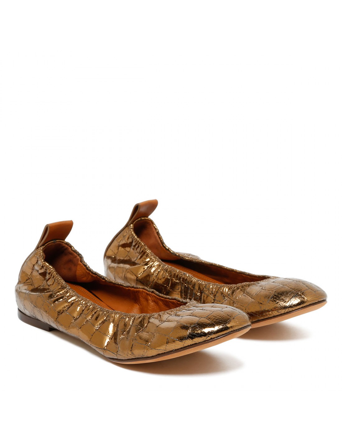 Metallic gold croc-embossed leather...