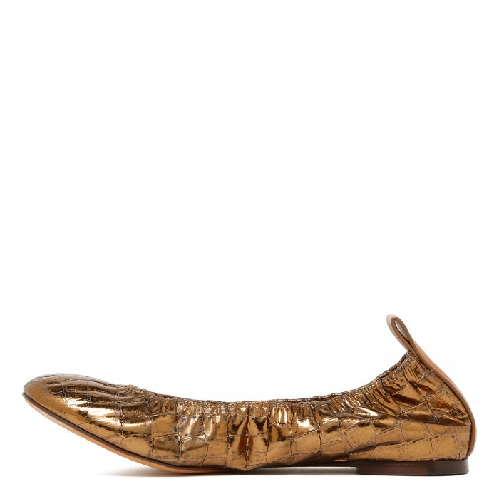 Metallic gold croc-embossed leather ballerinas