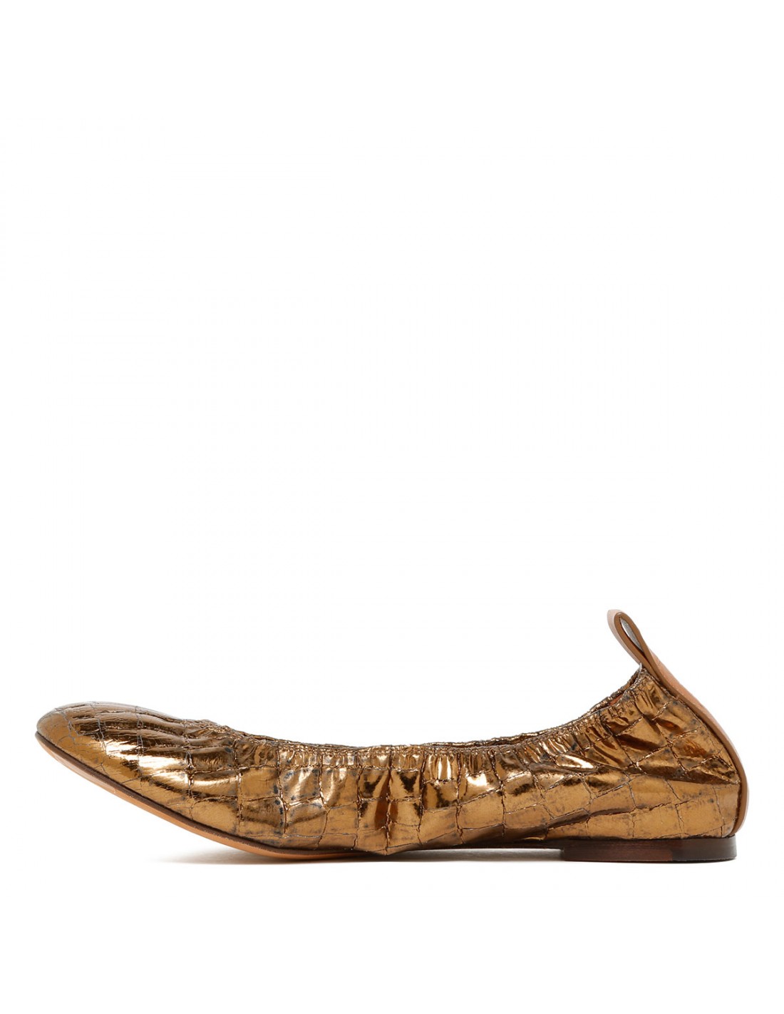 Metallic gold croc-embossed leather...