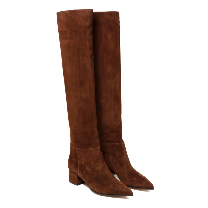 Brown suede over-the-knee boots