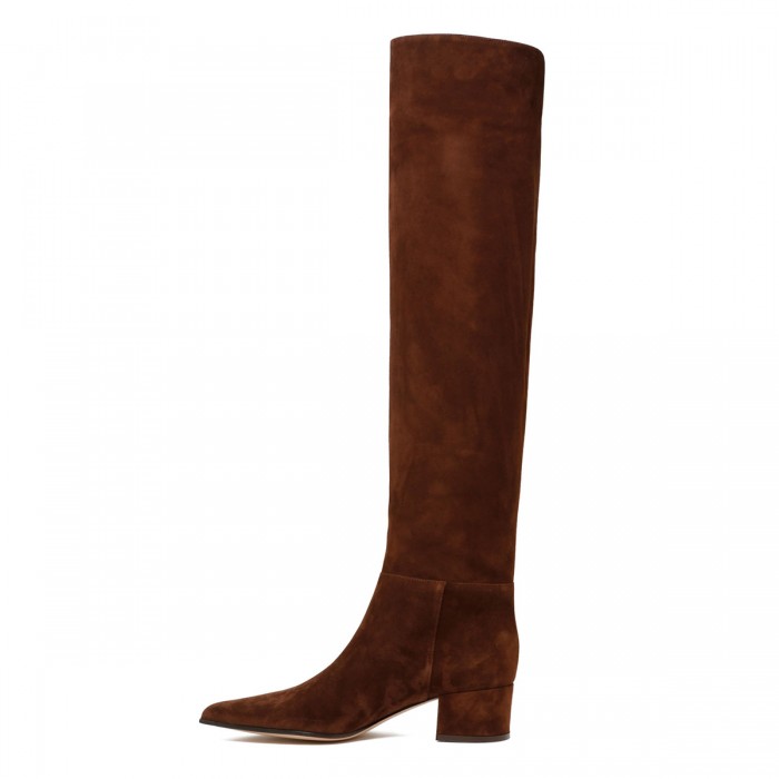 Brown suede over-the-knee boots