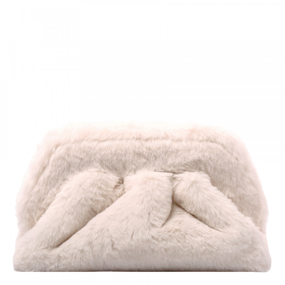 Tia ivory faux fur clutch bag