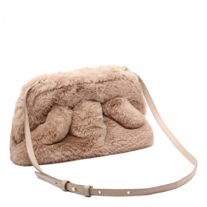 Tia praline-hue faux fur clutch bag