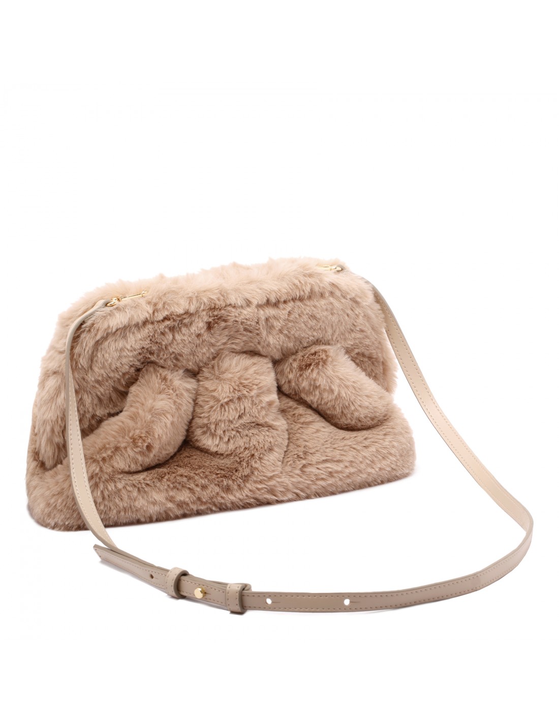 Tia praline-hue faux fur clutch bag