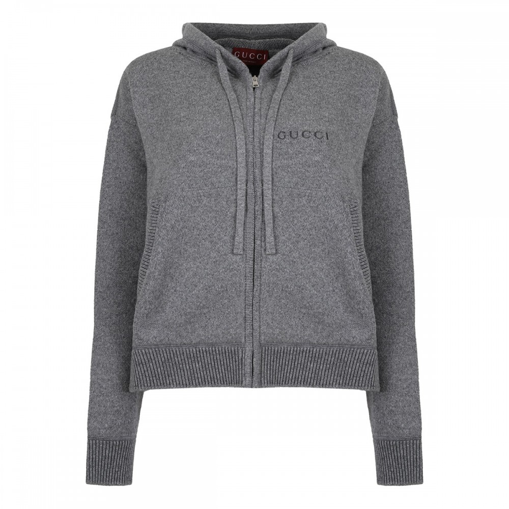 Gray cashmere and wool blend hoodie