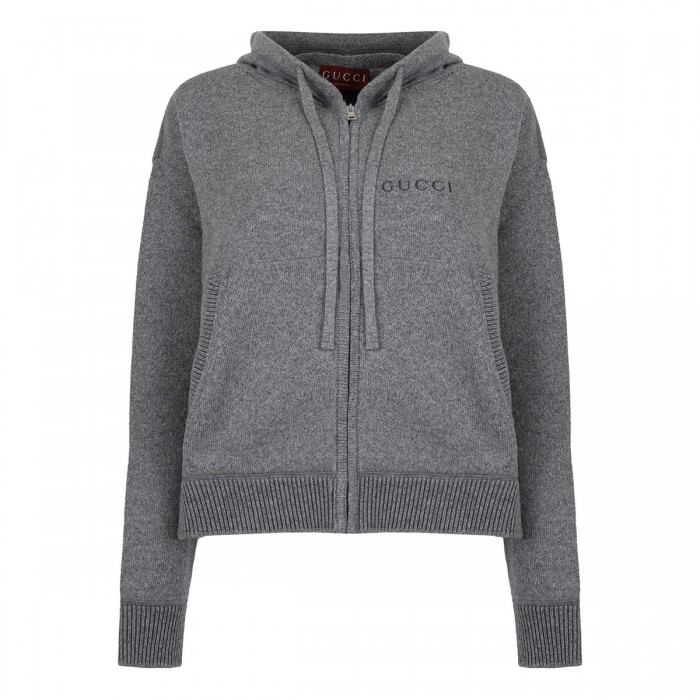 Gray cashmere and wool blend hoodie