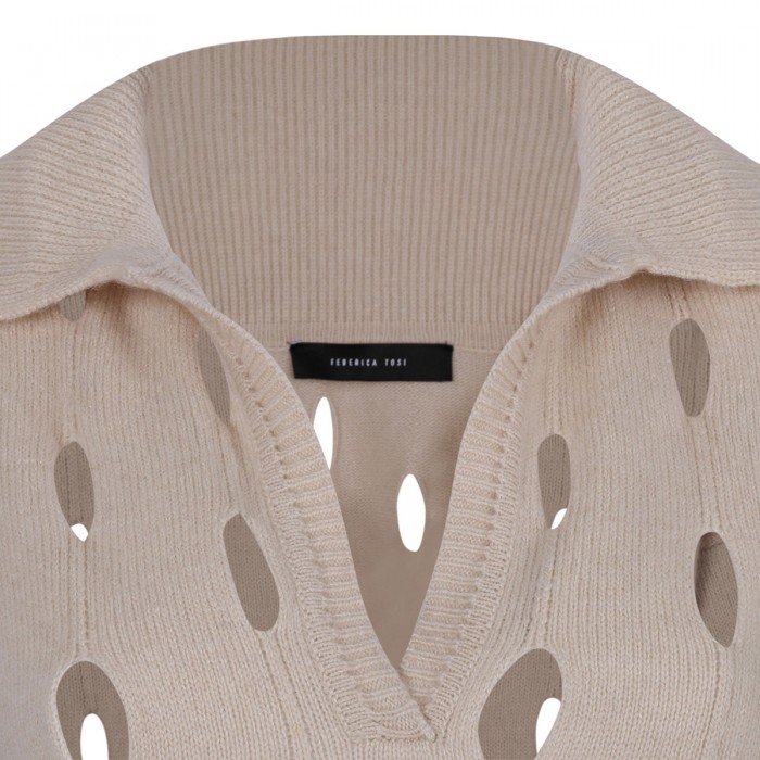 Cream hue wool blend polo sweater