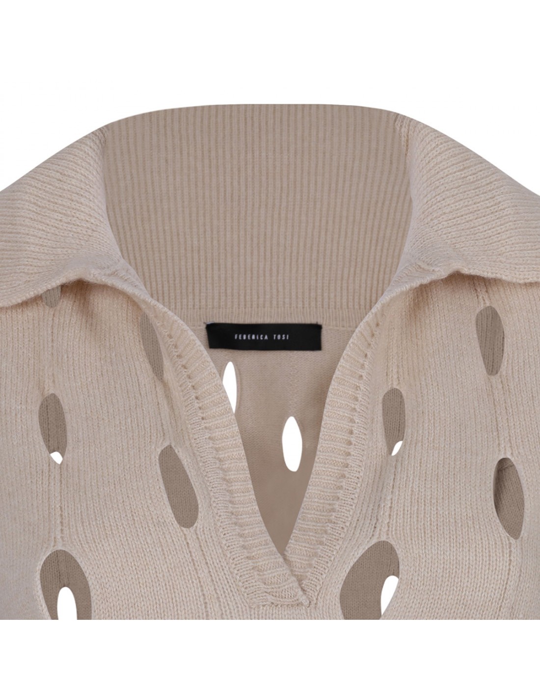 Cream hue wool blend polo sweater