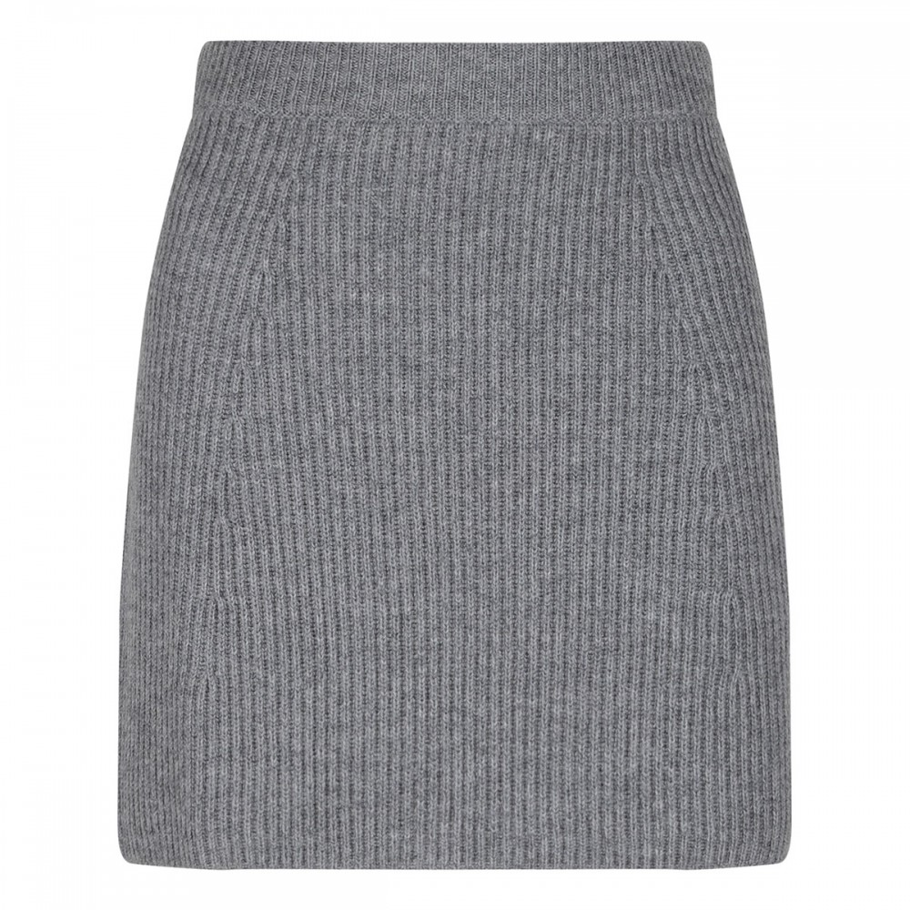 Gray ribbed-knit wool blend skirt