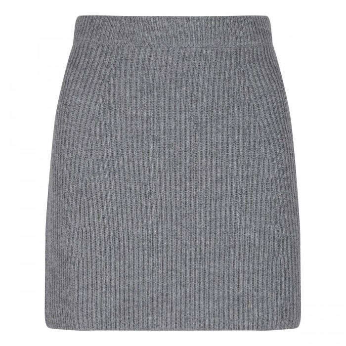 Gray ribbed-knit wool blend skirt