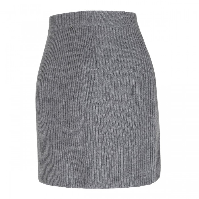 Gray ribbed-knit wool blend skirt