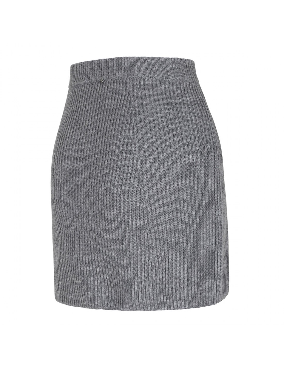 Gray ribbed-knit wool blend skirt