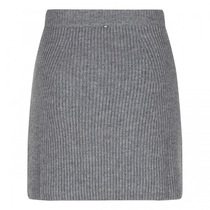 Gray ribbed-knit wool blend skirt