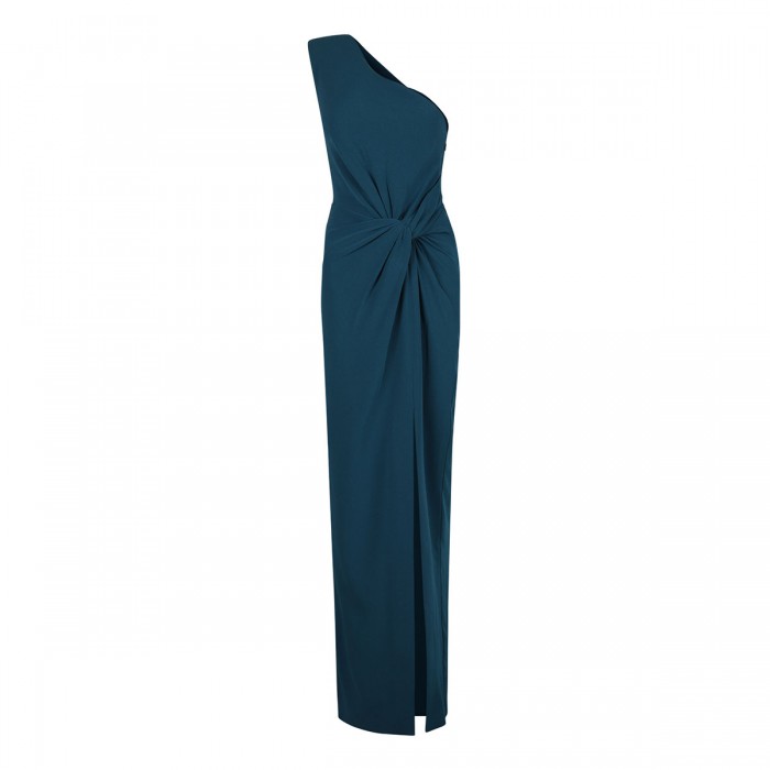 Asymmetric satin crepe maxi dress