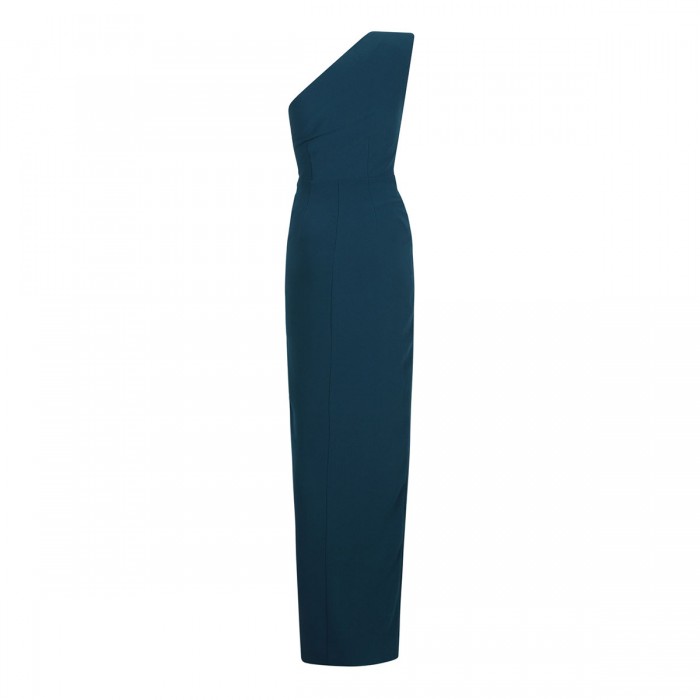 Asymmetric satin crepe maxi dress