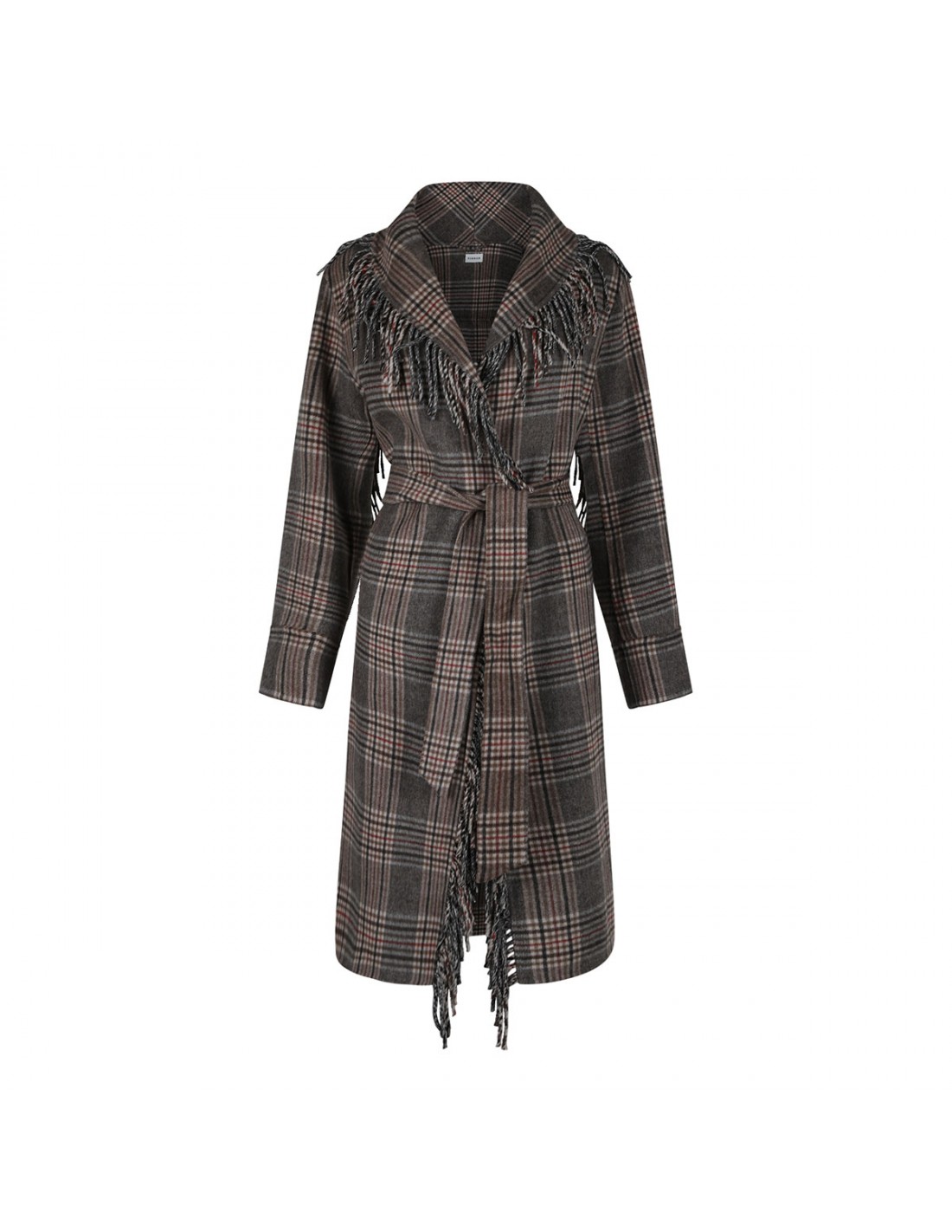 Fringed check coat