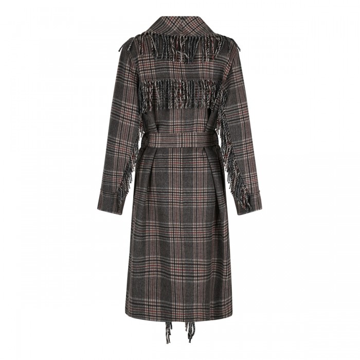 Fringed check coat