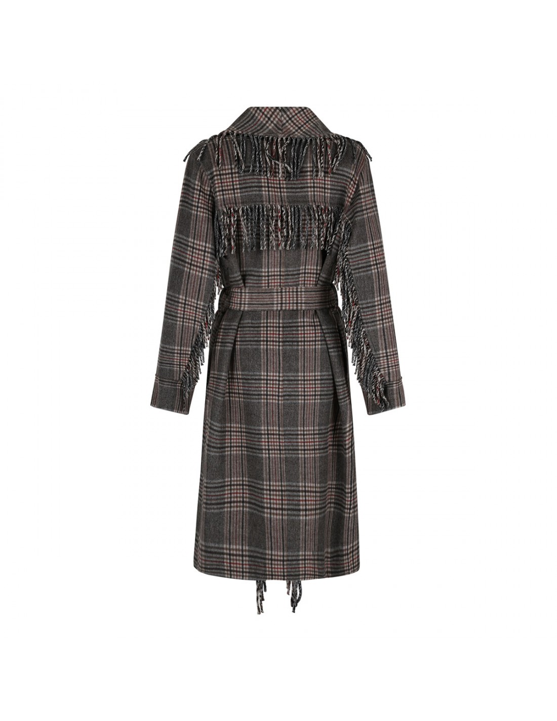 Fringed check coat