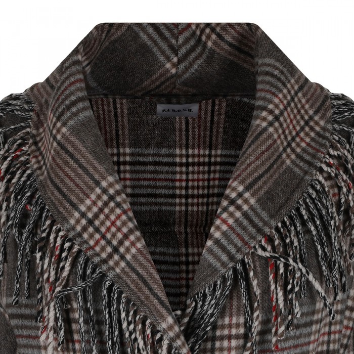 Fringed check coat