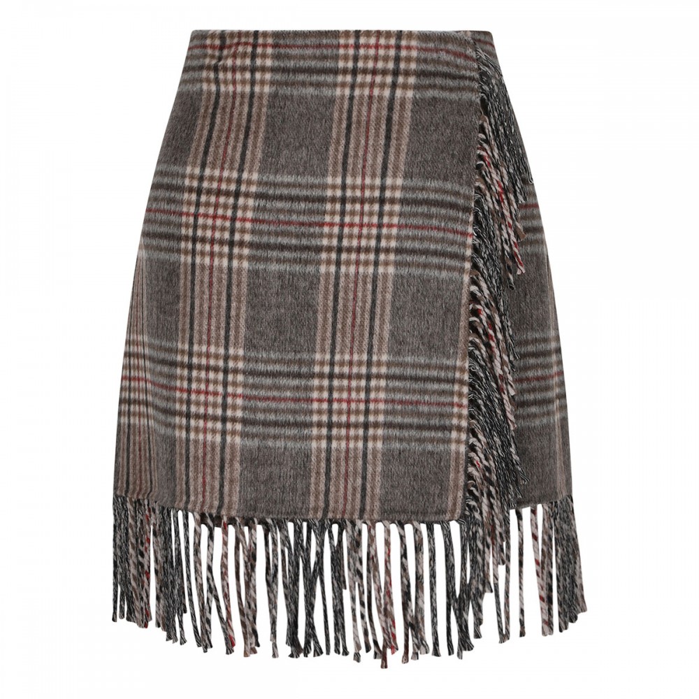 Fringed check skirt