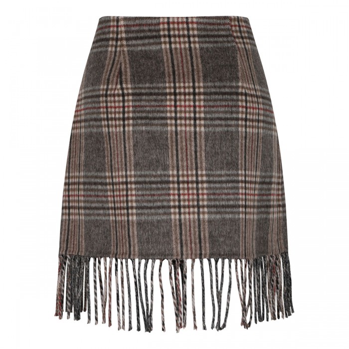 Fringed check skirt