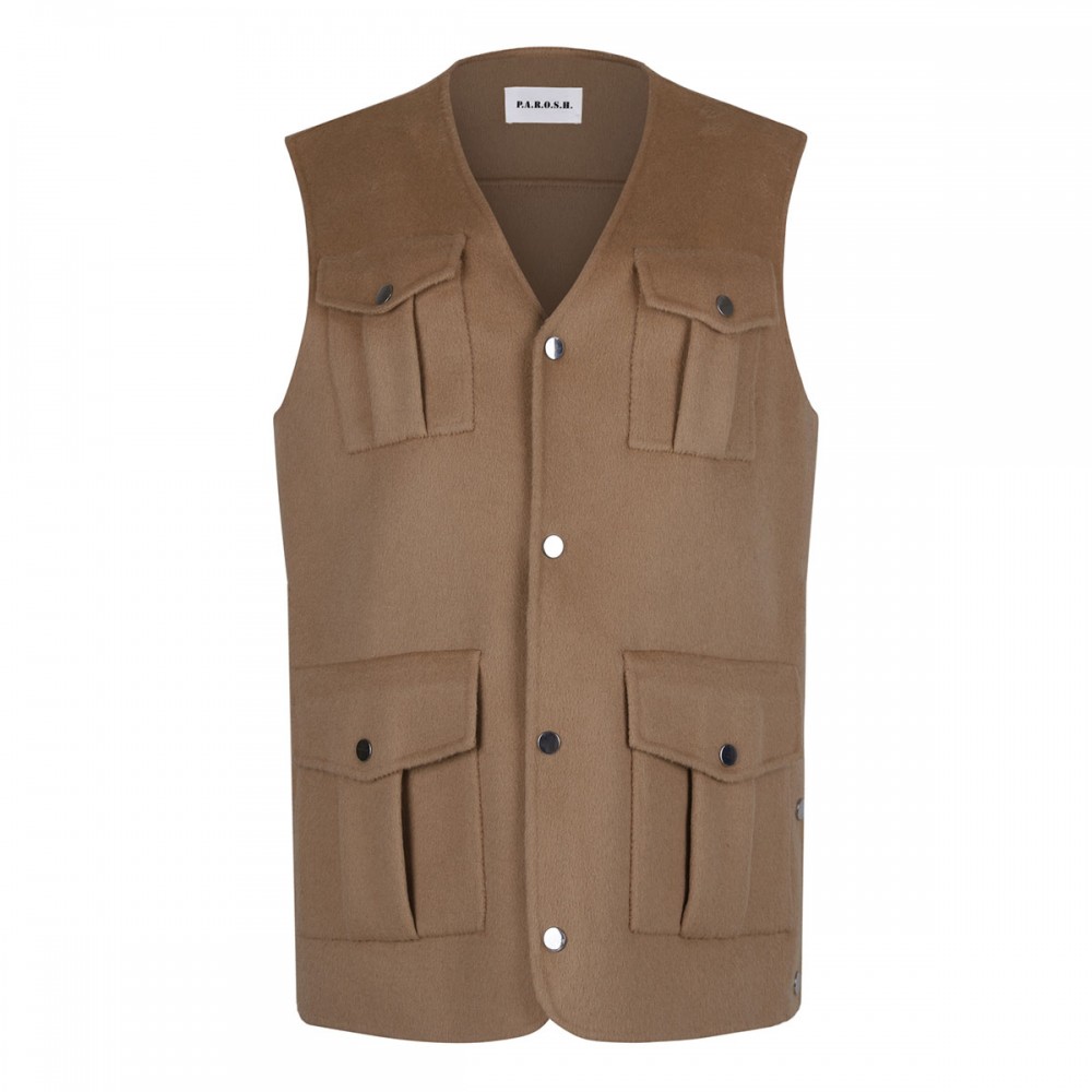 Beige multipockets vest