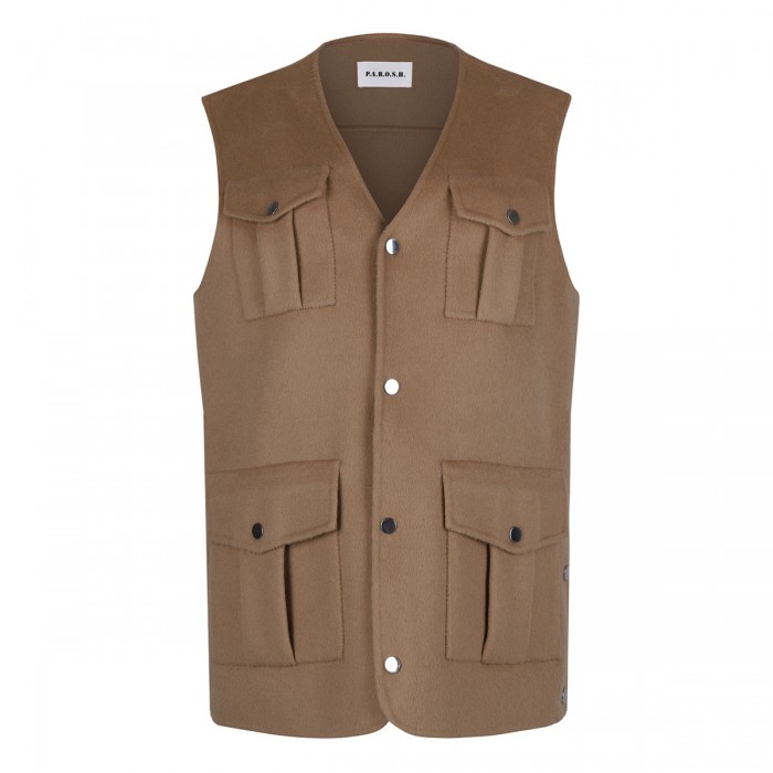 Beige multipockets vest