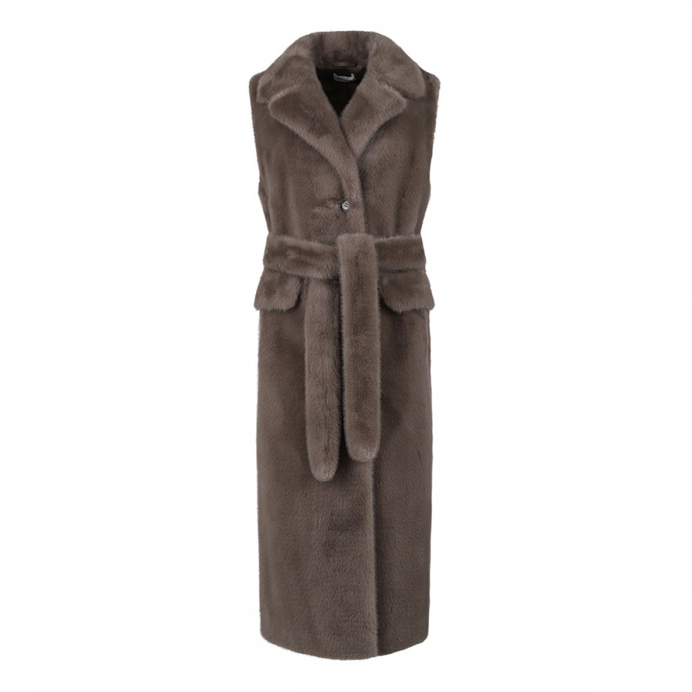 Taupe faux-fur sleeveless coat