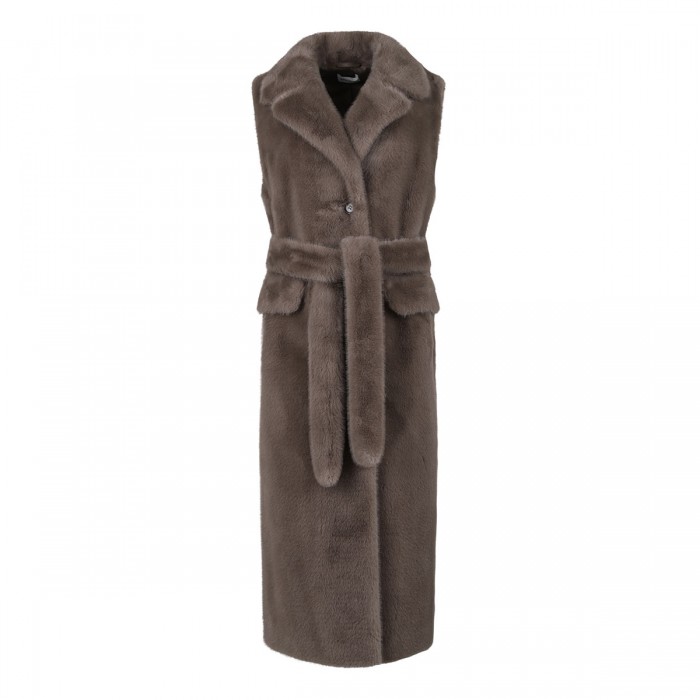 Taupe faux-fur sleeveless coat