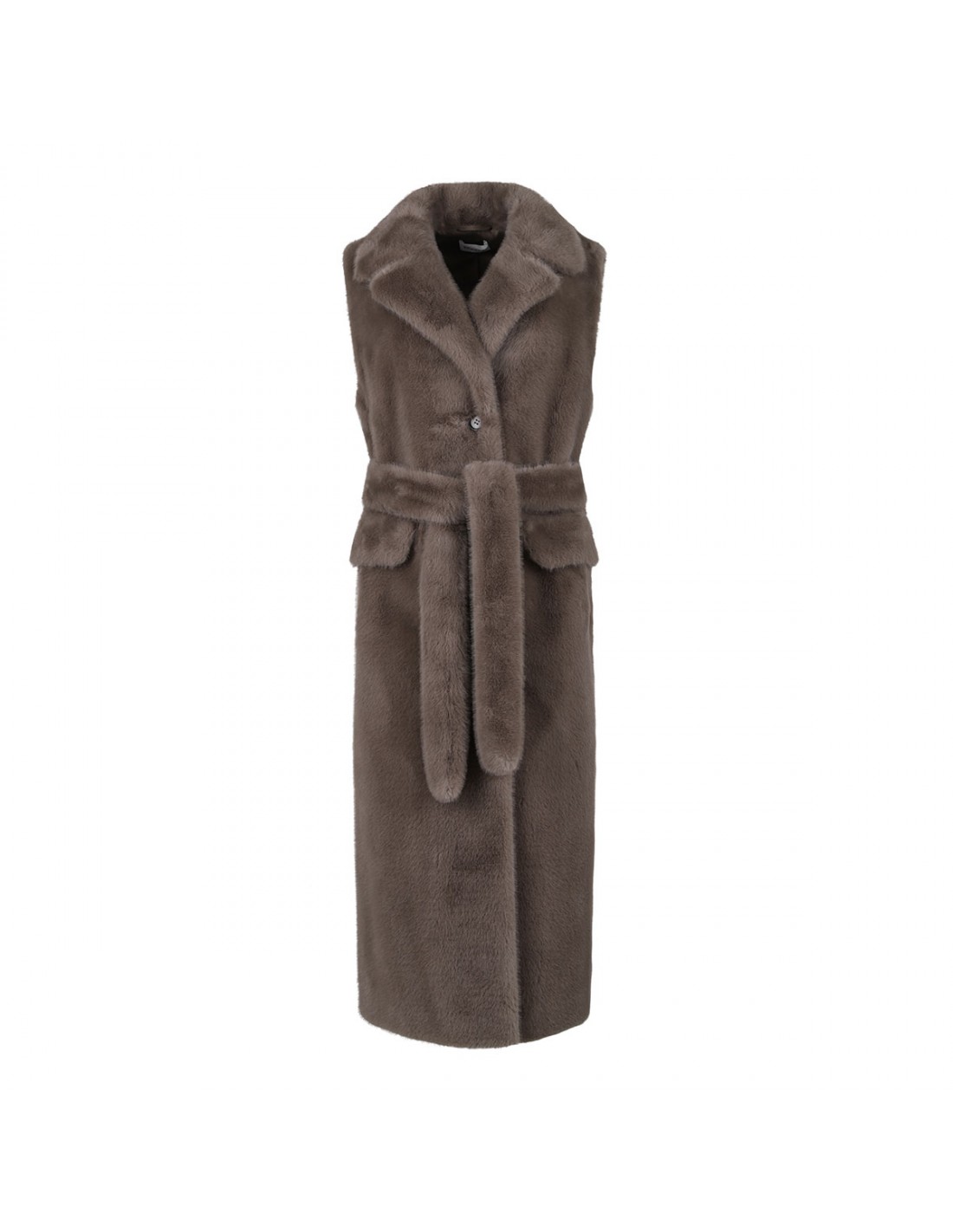 Taupe faux-fur sleeveless coat