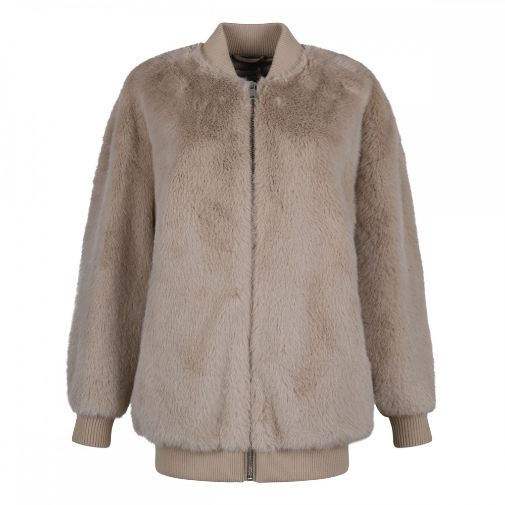 Sand faux fur bomber jacket