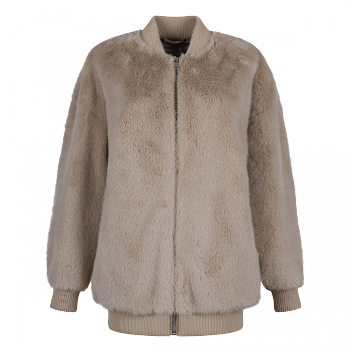 Sand faux fur bomber jacket