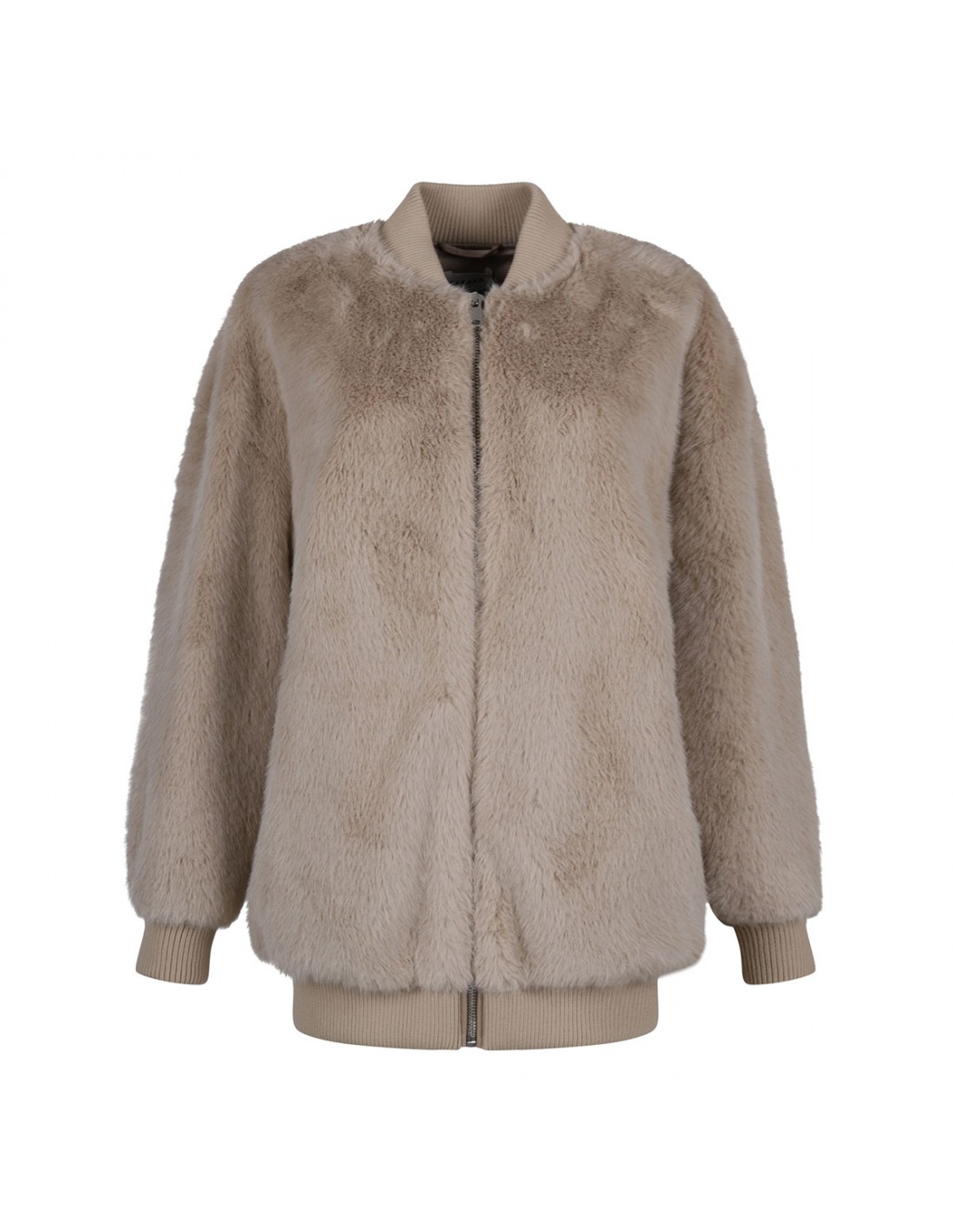 Sand faux fur bomber jacket