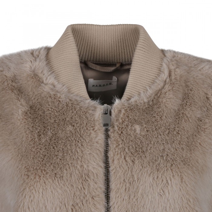 Sand faux fur bomber jacket