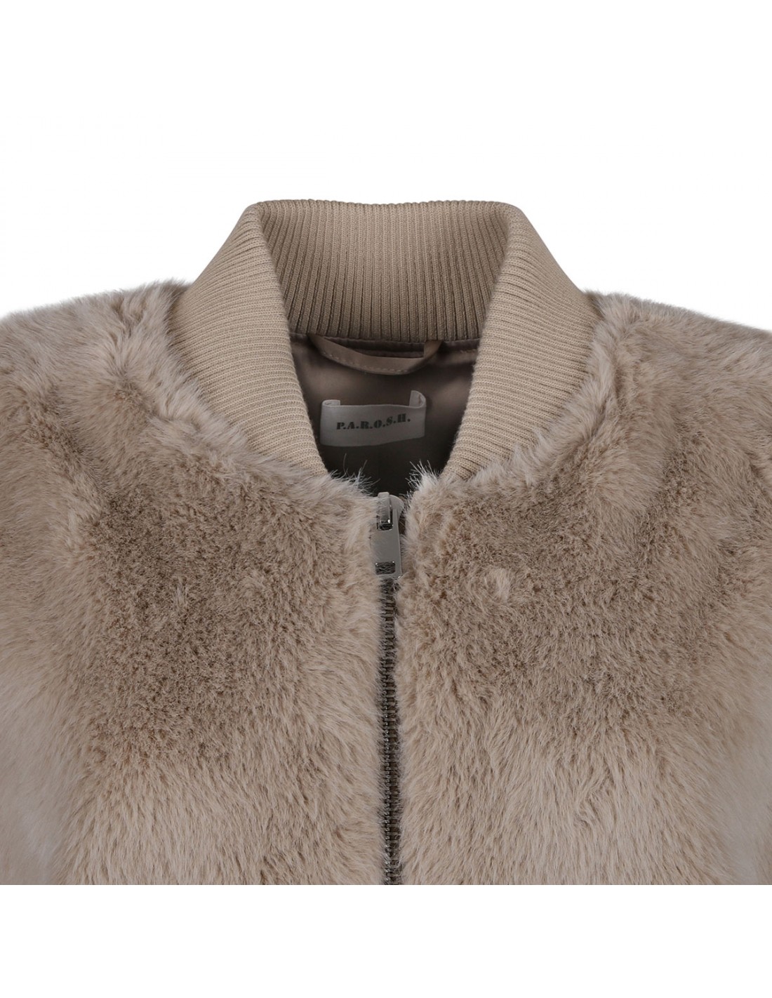 Sand faux fur bomber jacket