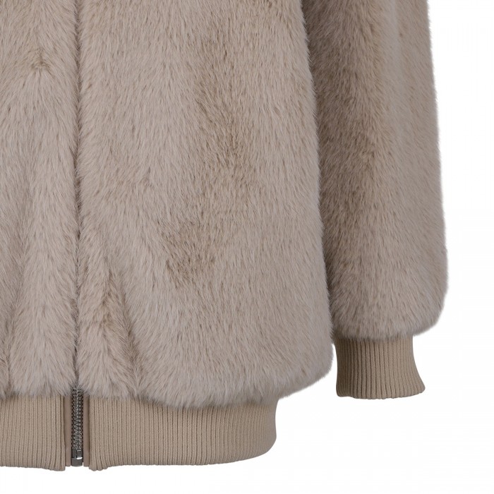 Sand faux fur bomber jacket