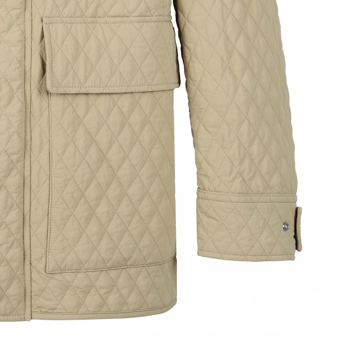 Check hood quilted nylon jacket