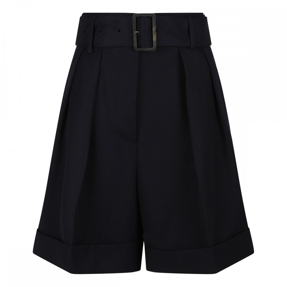 Black wool gabardine shorts