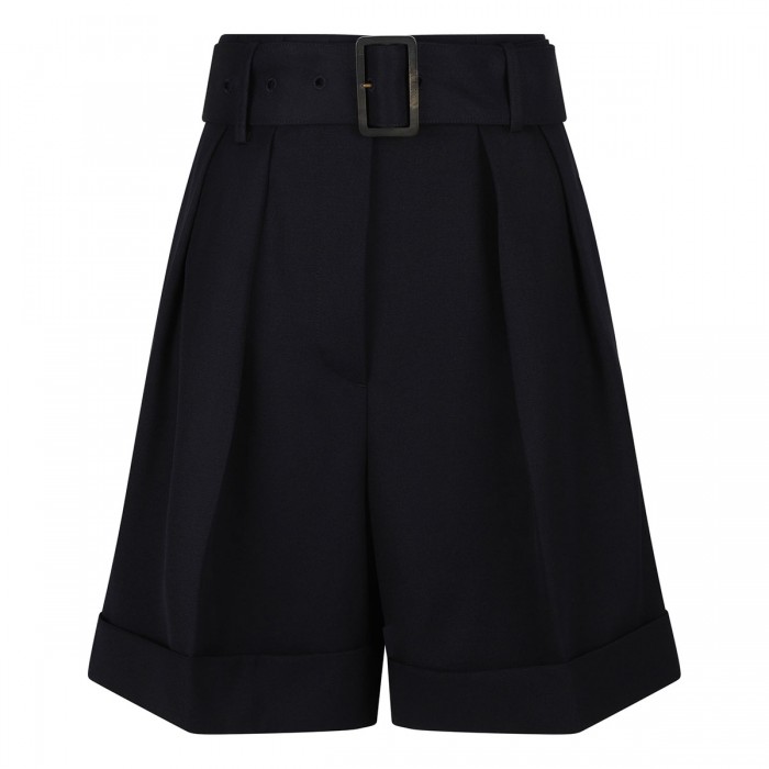 Black wool gabardine shorts