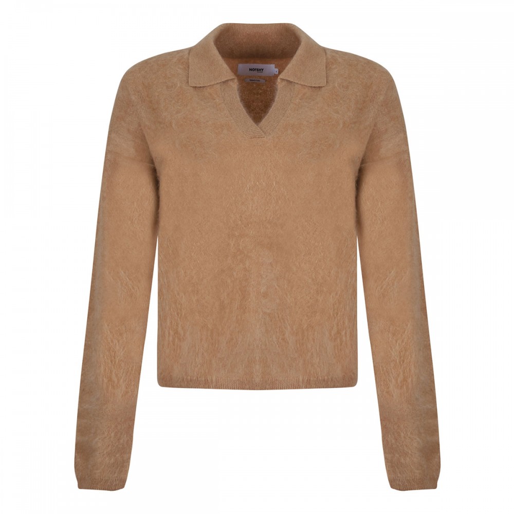 Camel hue cashmere polo sweater