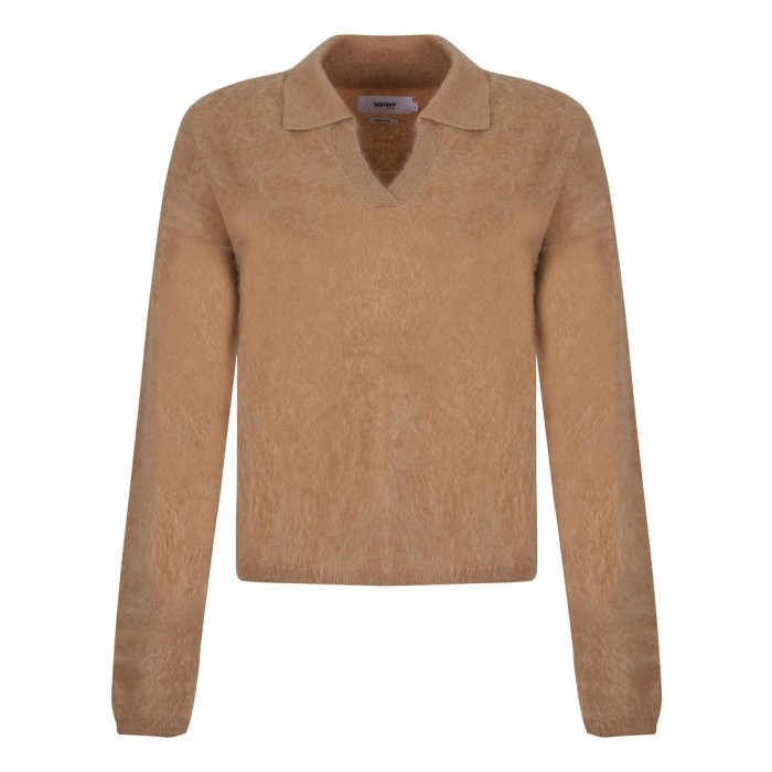 Camel hue cashmere polo sweater