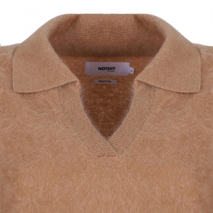 Camel hue cashmere polo sweater