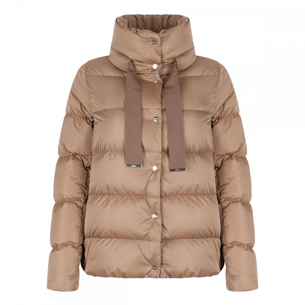 Camel hue satin down jacket