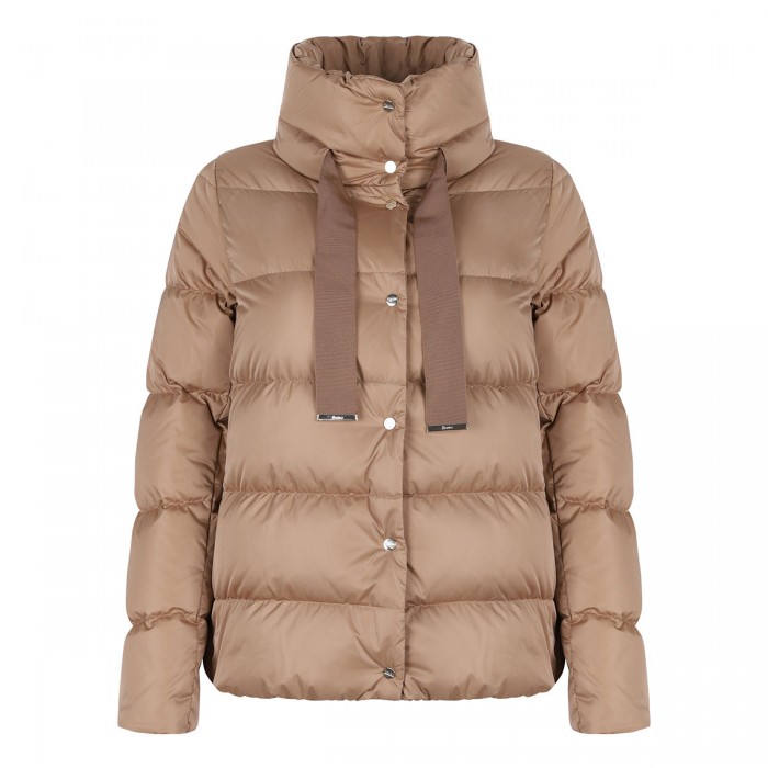 Camel hue satin down jacket